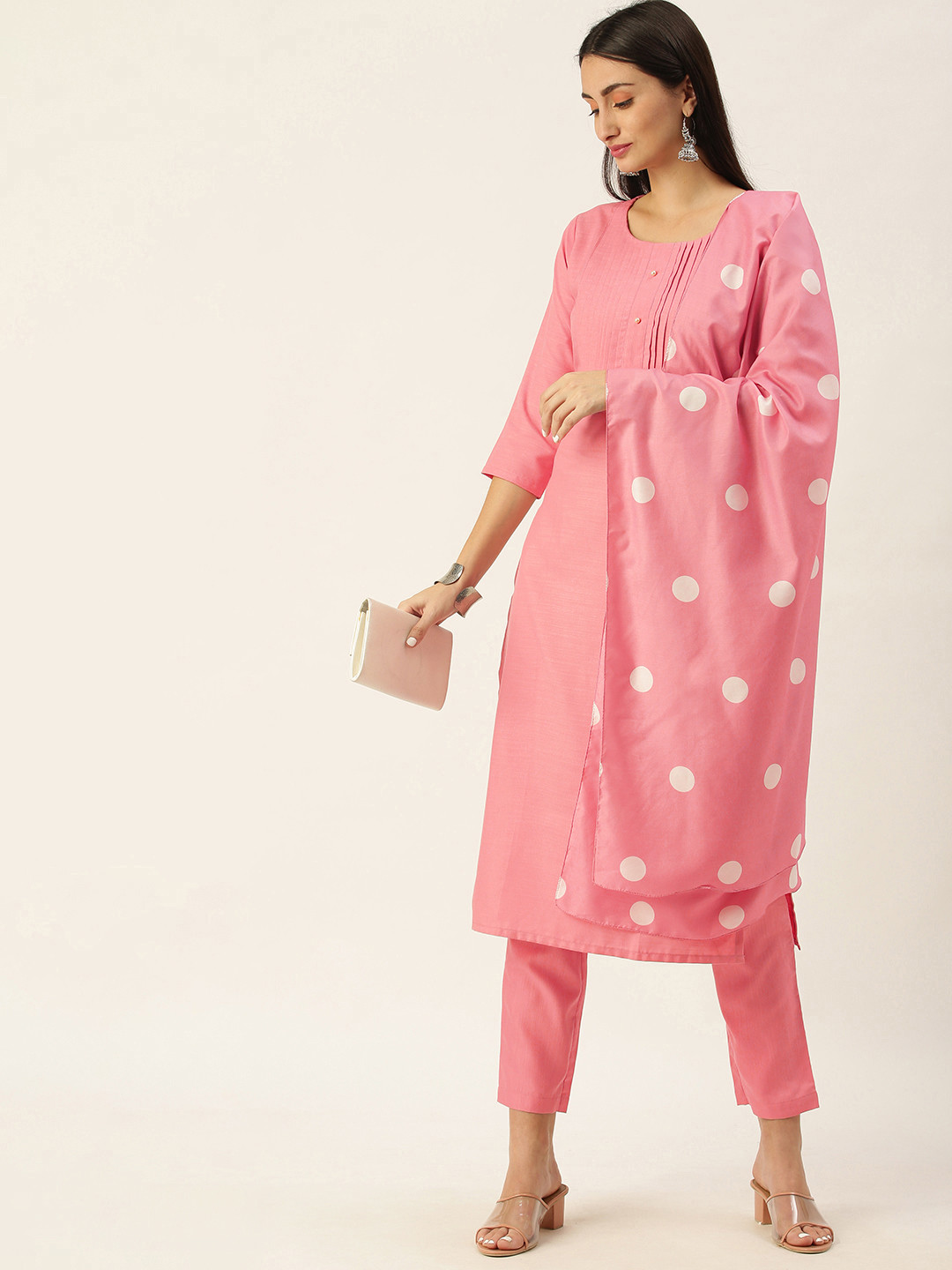 

Minora Women Pink Kurta with Trousers & With Dupatta