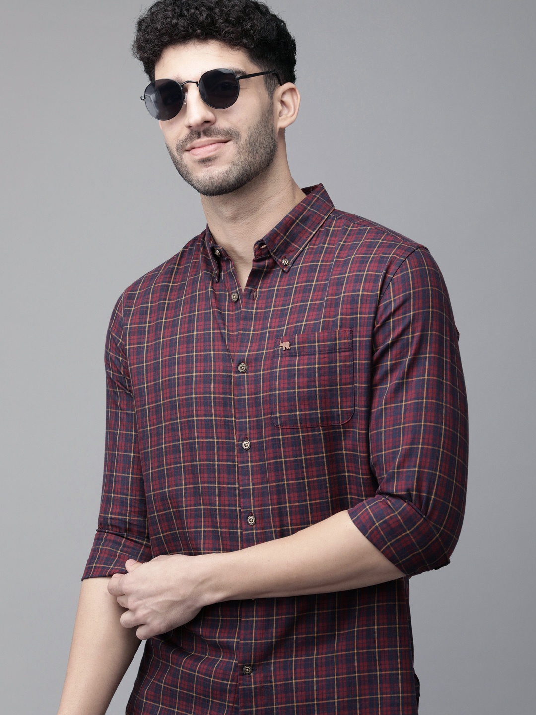 

THE BEAR HOUSE Men Maroon Slim Fit Checked Casual Shirt