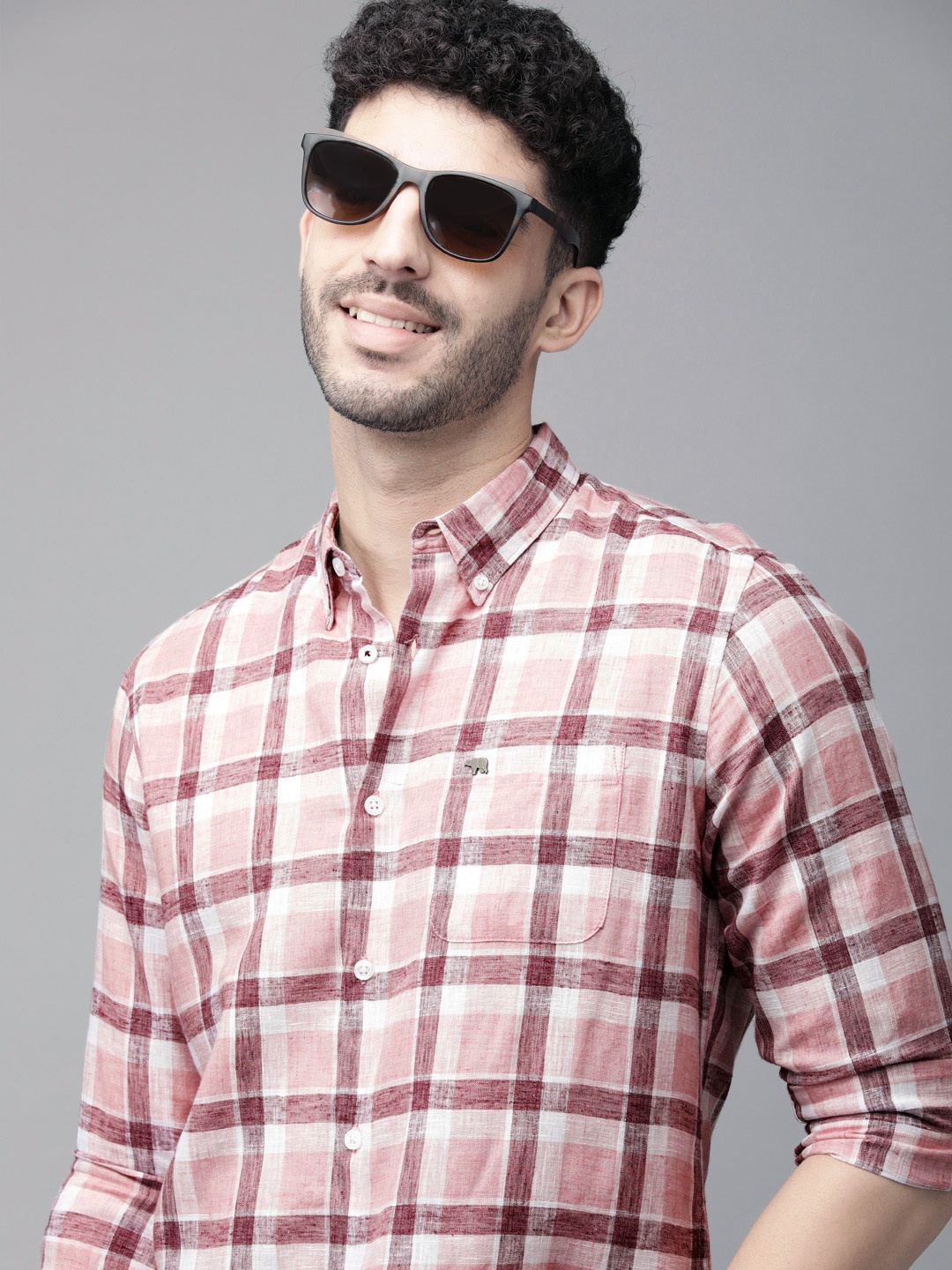 

THE BEAR HOUSE Men Pink Slim Fit Checked Casual Shirt