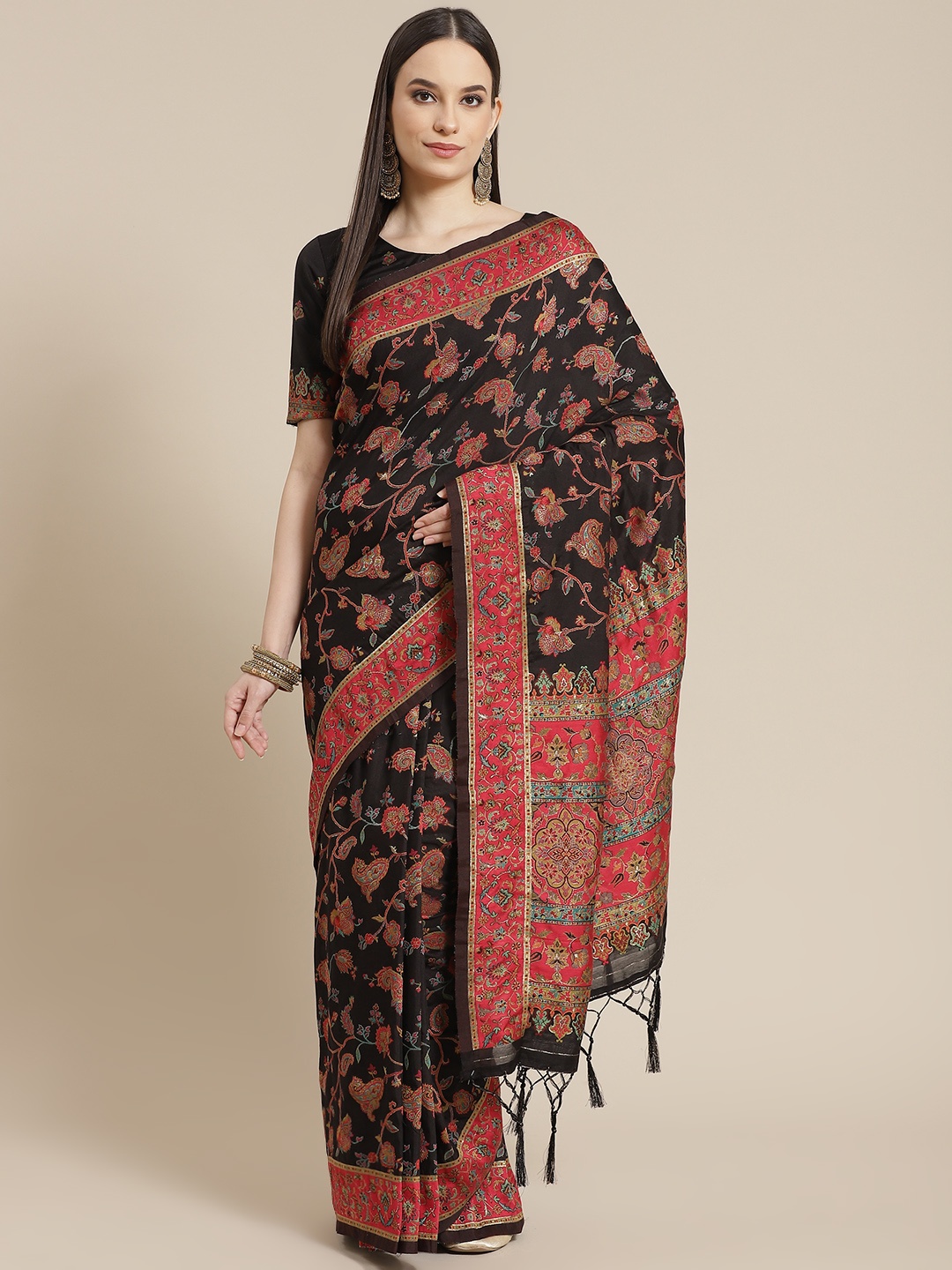 

Mitera Black & Red Paisley Woven Design Zari Saree