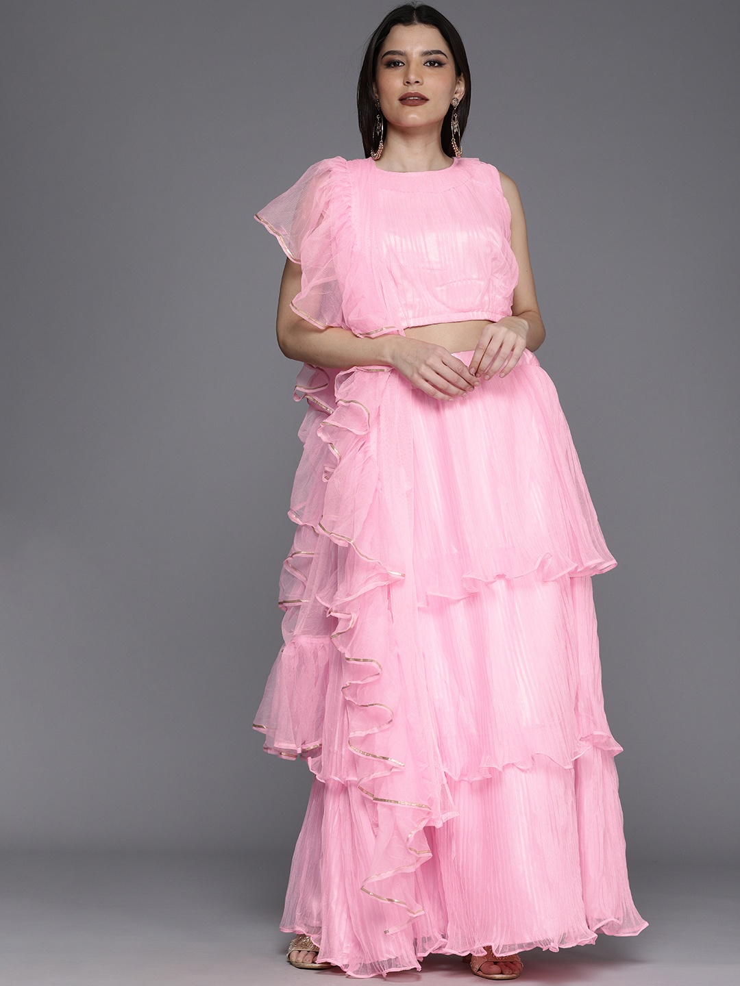 

Mitera Pink Semi-Stitched Lehenga & Unstitched Blouse With Dupatta