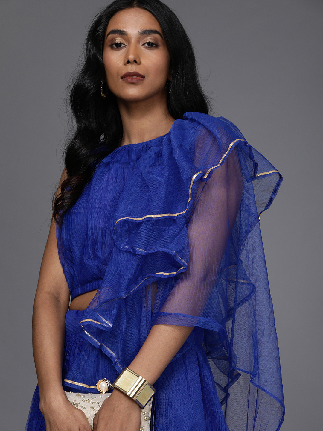 

Mitera Blue Semi-Stitched Lehenga & Unstitched Blouse With Dupatta