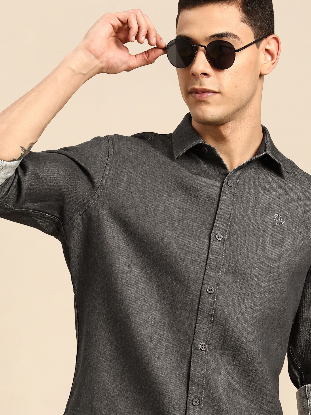 

Being Human Men Grey Pure Cotton Slim Fit Casual Shirt