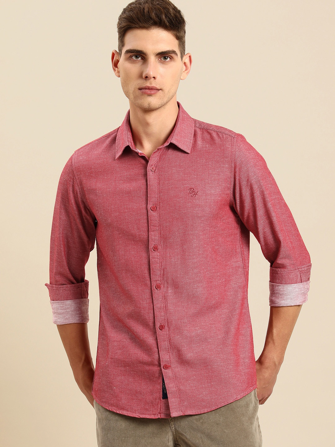 

Being Human Men Red Solid Slim Fit Casual Shirt