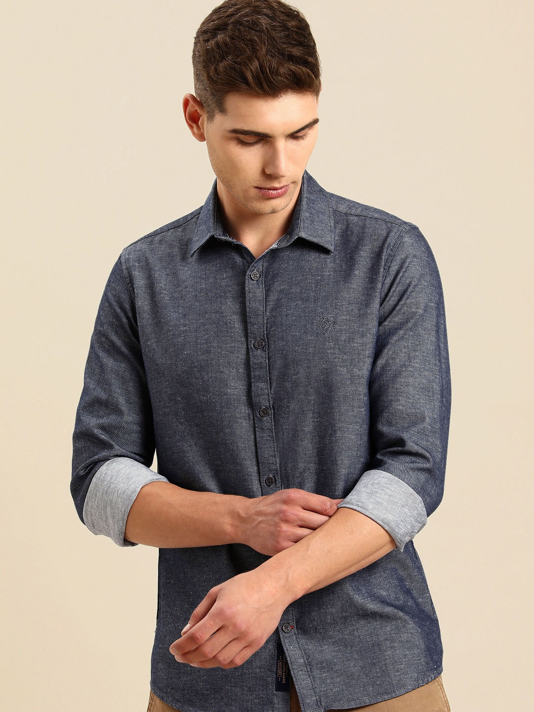 

Being Human Men Navy Blue Solid Slim Fit Casual Shirt