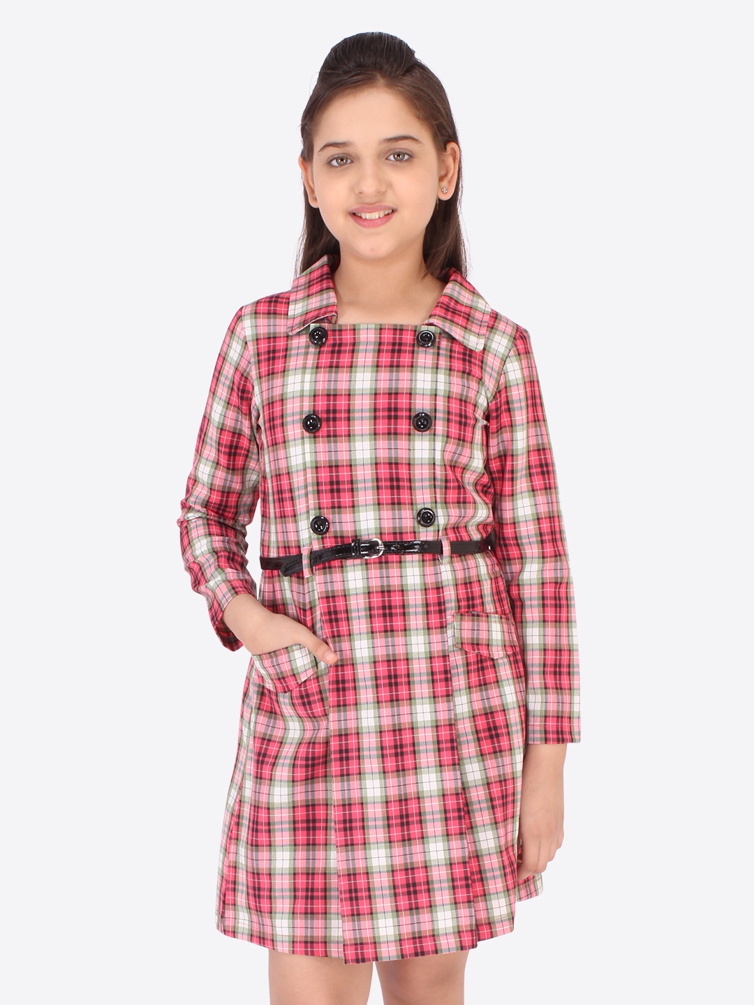 

CUTECUMBER Pink & White Checked A-Line Dress