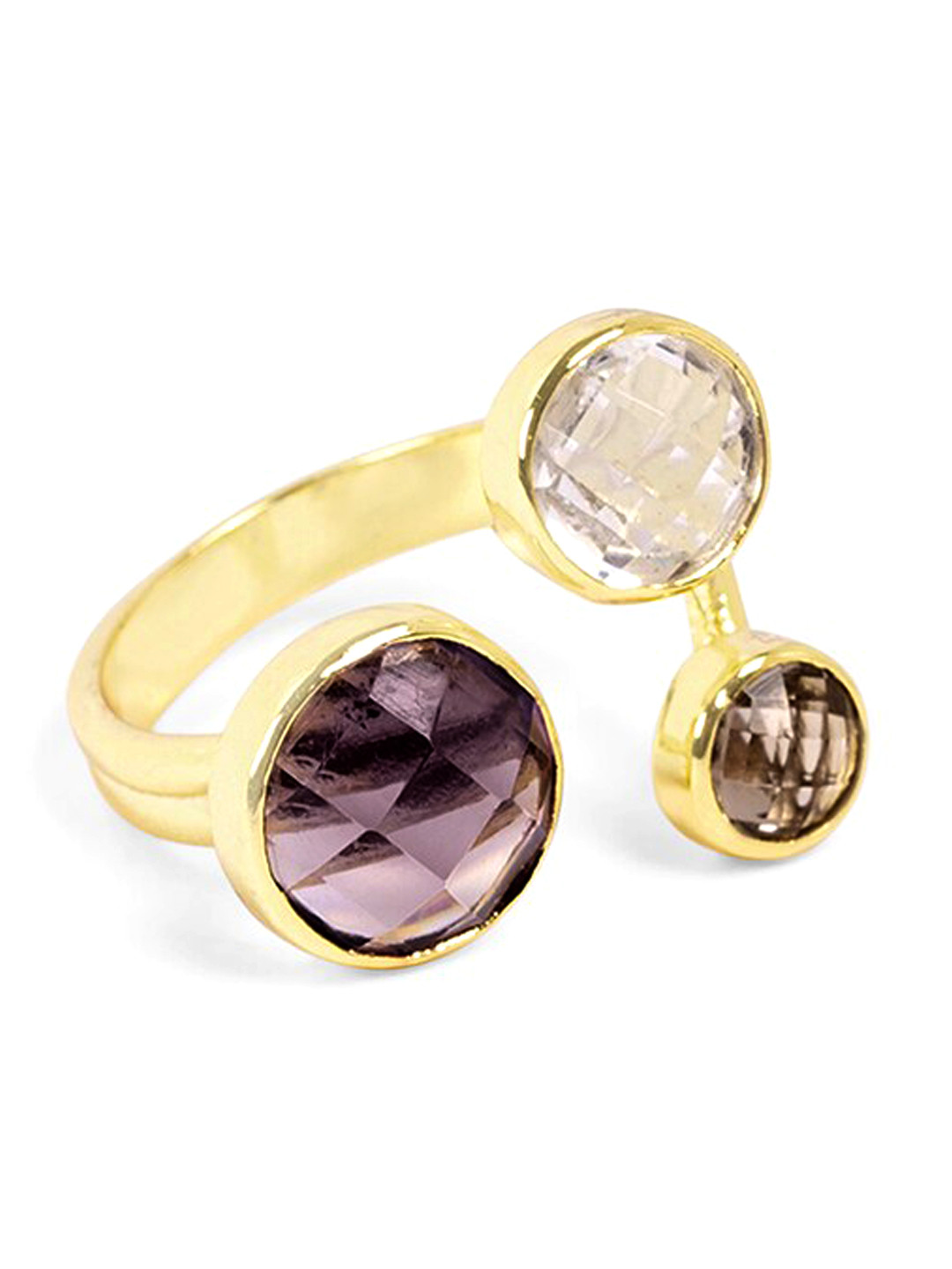 

March by FableStreet Gold-Plated White & Purple Quartz-Studded Finger Ring
