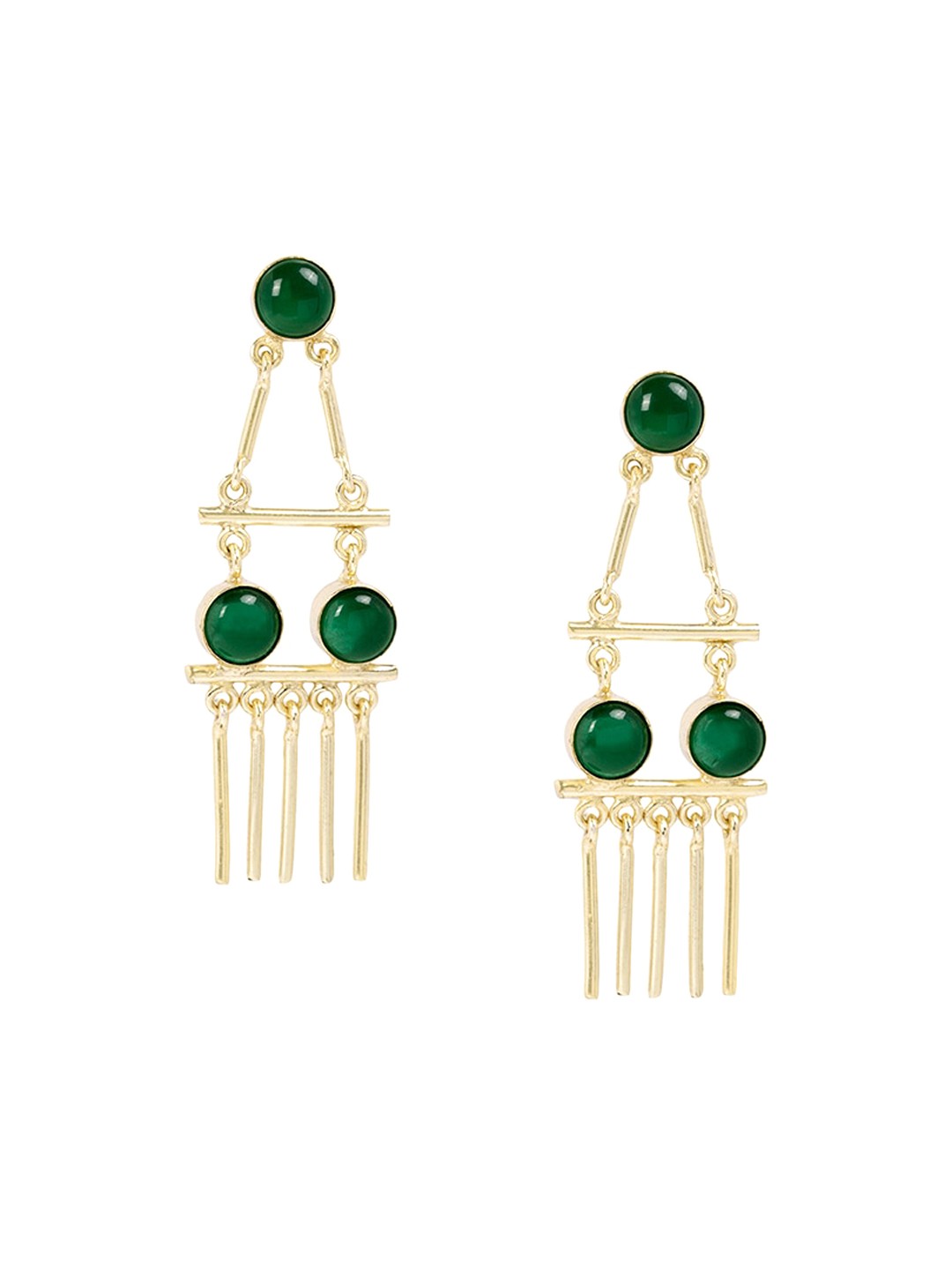 

Mikoto by FableStreet Gold-Plated & Green Onyx Geometric Drop Earrings