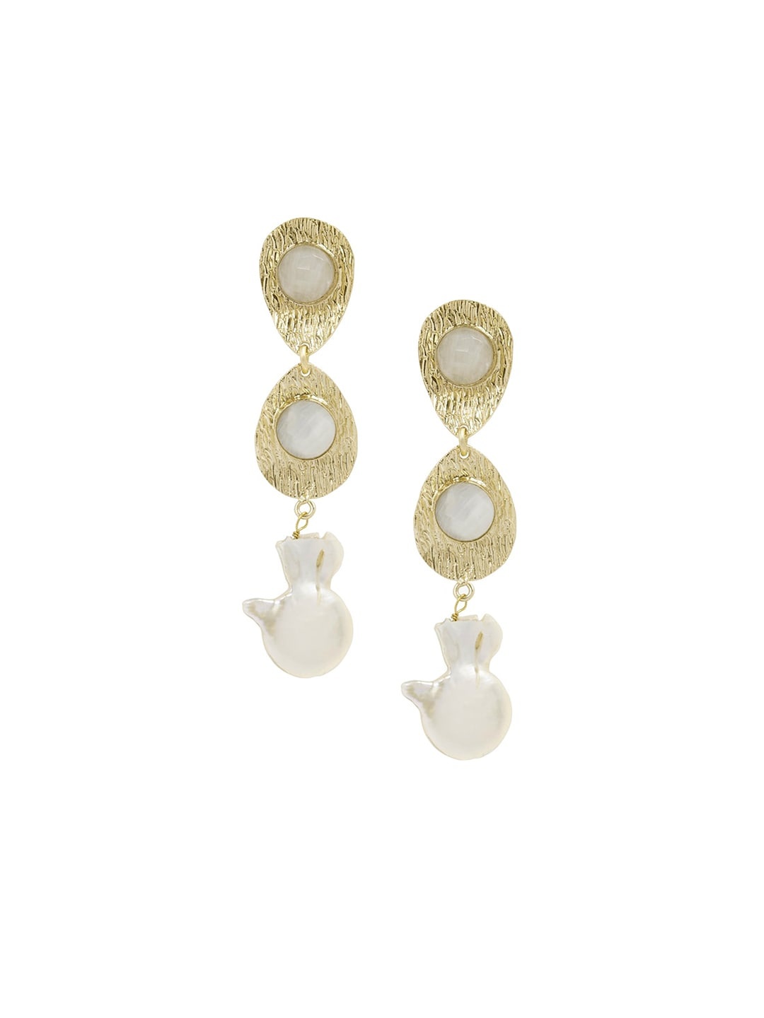 

March by FableStreet Off White & Gold-Plated Contemporary Drop Earrings