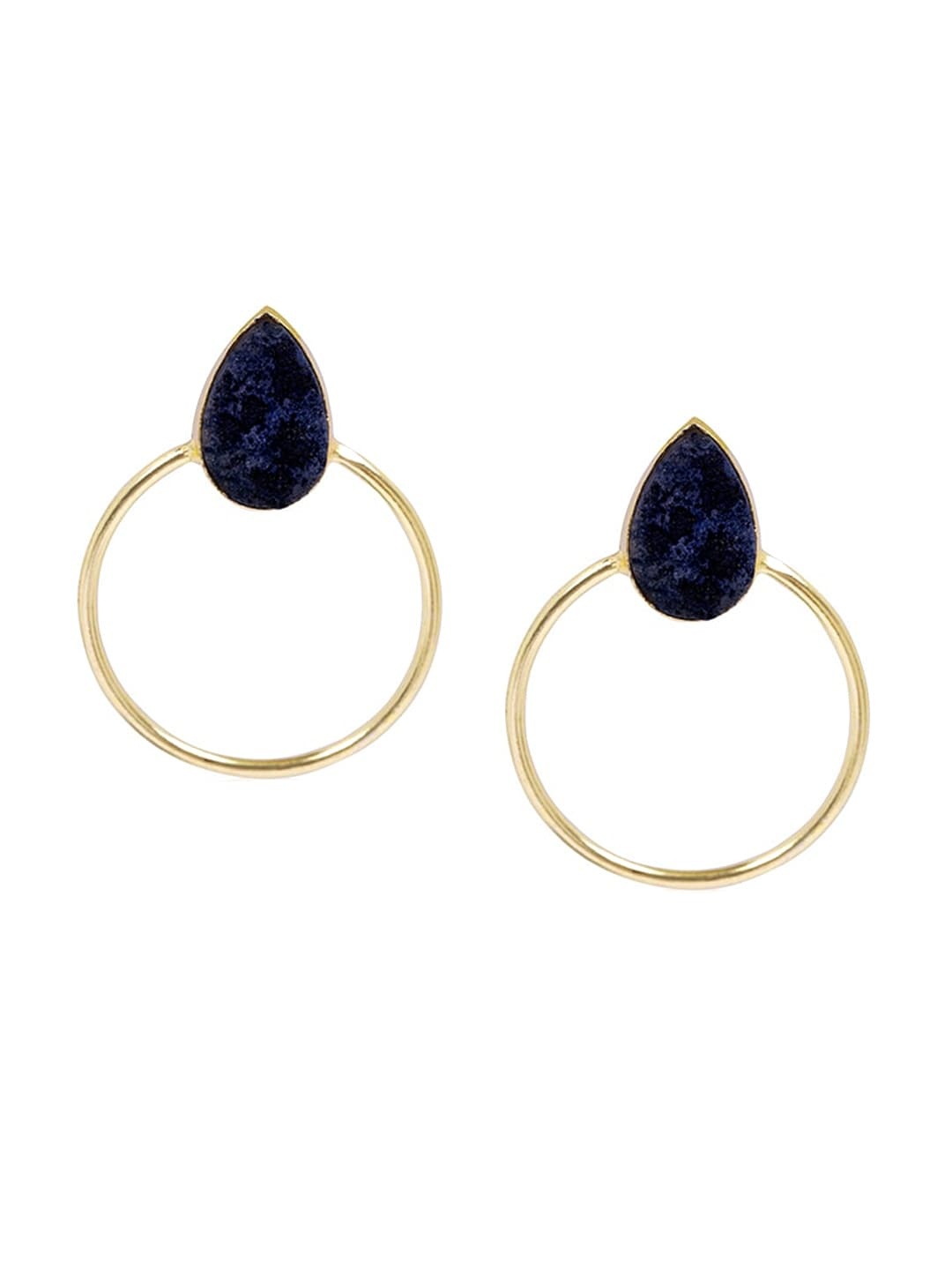 

March by FableStreet Gold-Plated & Blue Circular Drop Earrings