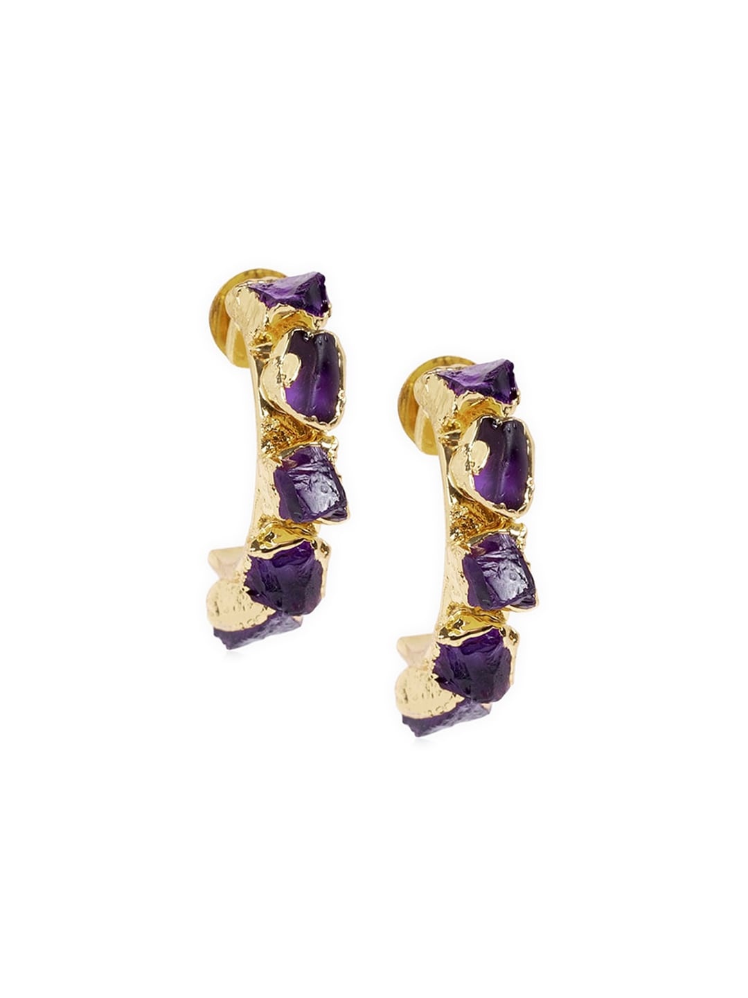 

March by FableStreet Purple & Gold-Plated Amethyst Crescent Shaped Half Hoop Earrings