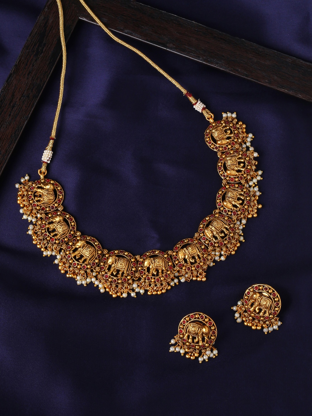 

VIRAASI Gold-Plated & Red Stone Studded & Beaded Jewellery set