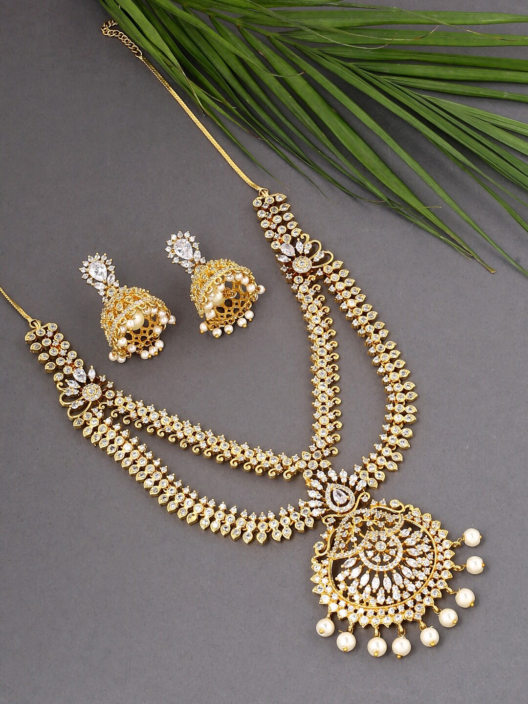 

VIRAASI Gold-Plated & White CZ Stone Studded Jewellery set