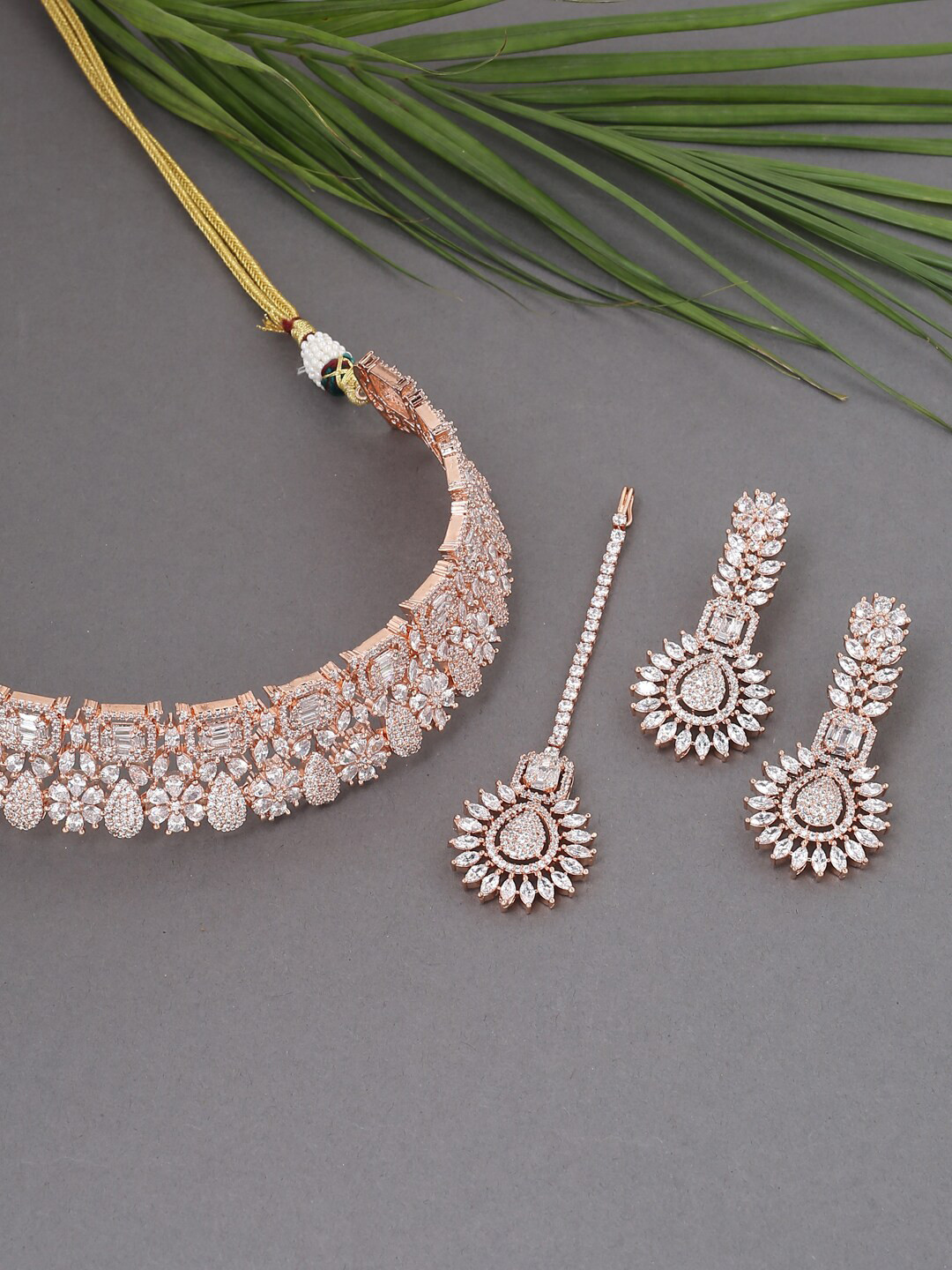 

VIRAASI Rose Gold-Plated & White CZ Stone Studded Jewellery Set
