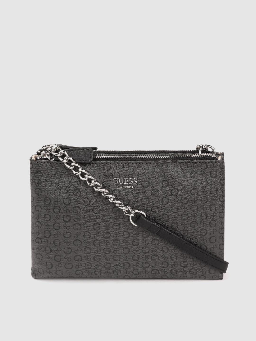 

GUESS Charcoal Grey Brand Logo Printed Structured Sling Bag