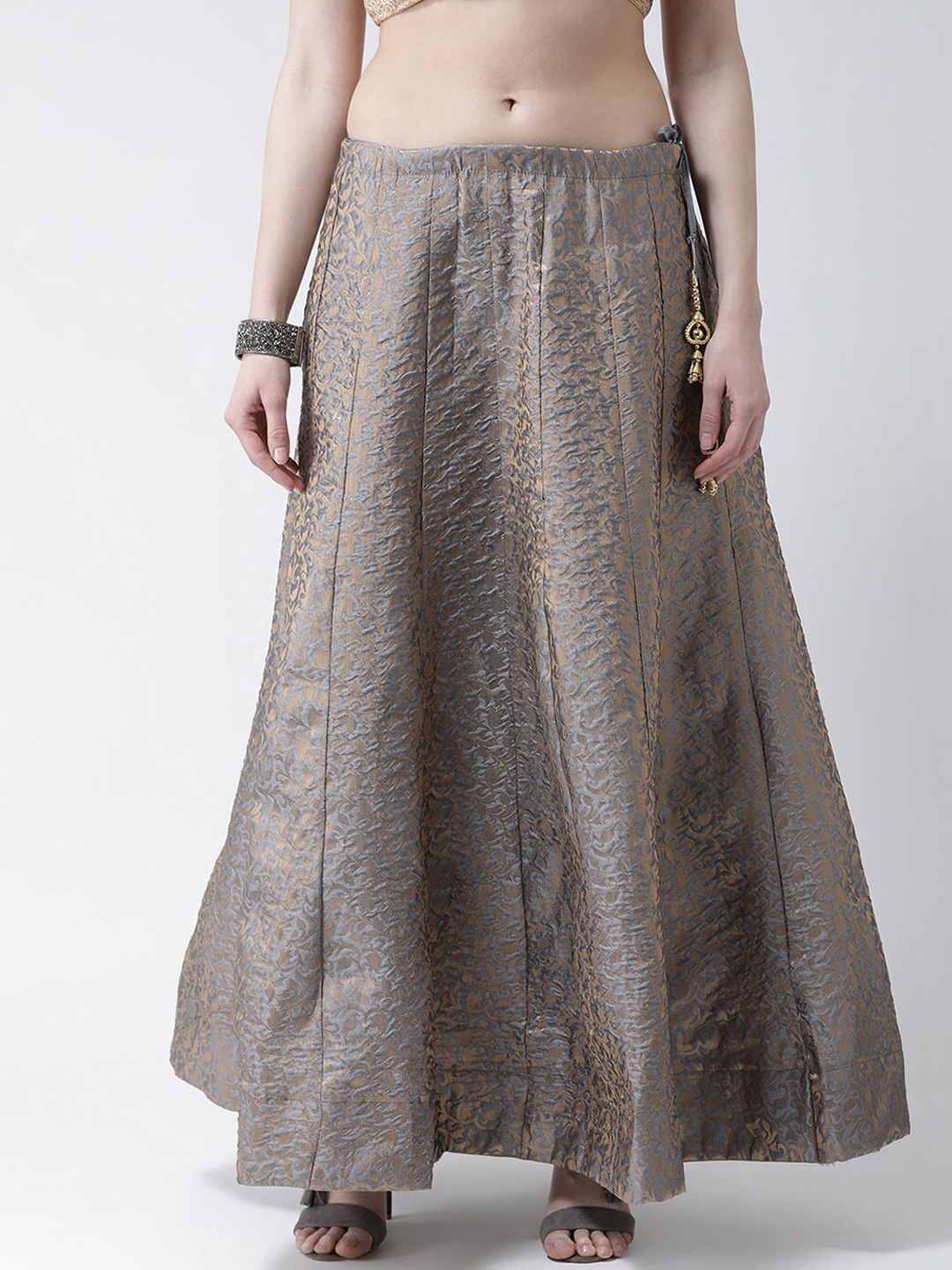 

TULIP 21 Women Grey Self Design Pure Silk Flared Skirt