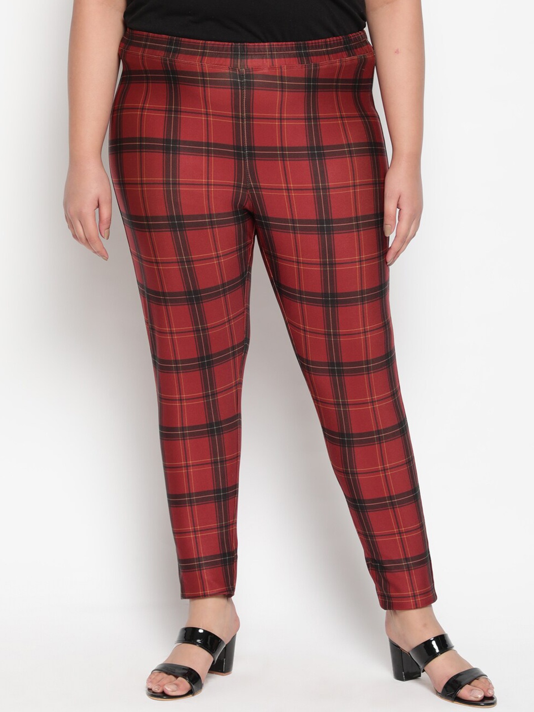 

Amydus Women Plus Size Rust Black Checked Fleece Ankle-Length Leggings