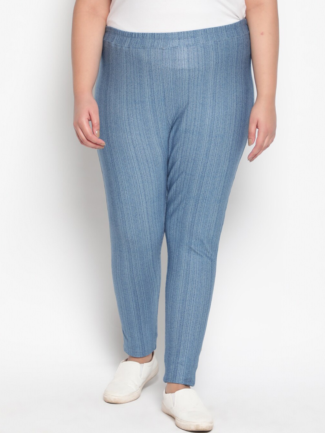 

Amydus Women Plus Size Blue Denim Inspiration Warm Fleece Winter Leggings