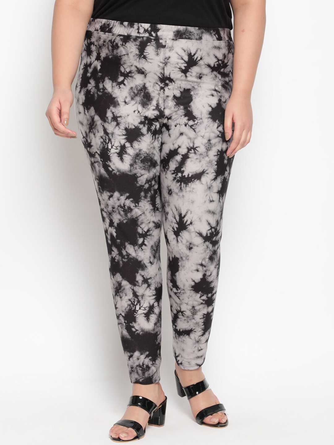 

Amydus Women Plus Size Black Tie Dye Warm Fleece Winter Leggings
