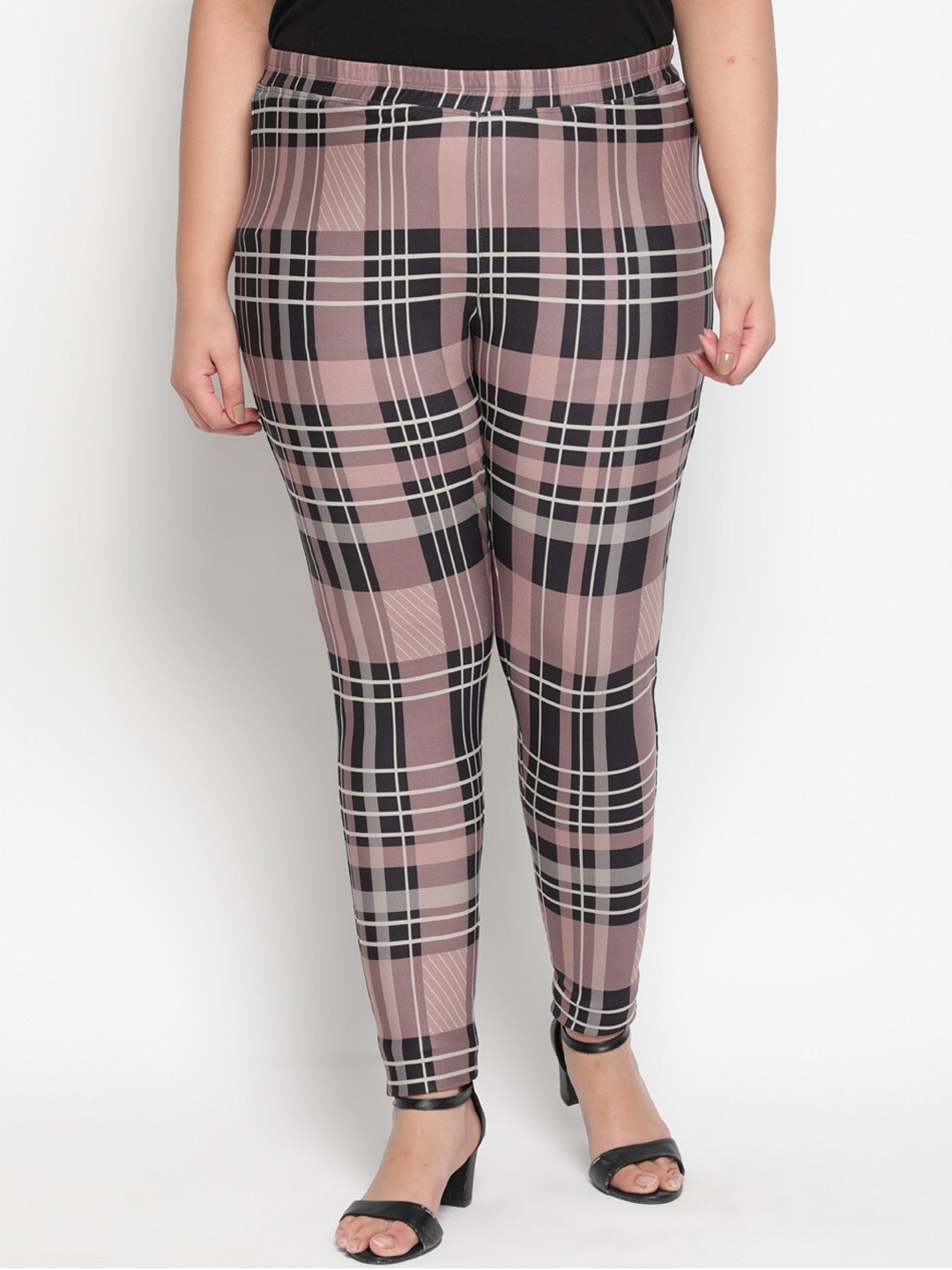 

Amydus Women Plus Size Pink & Black Checked Fleece Ankle-Length Leggings