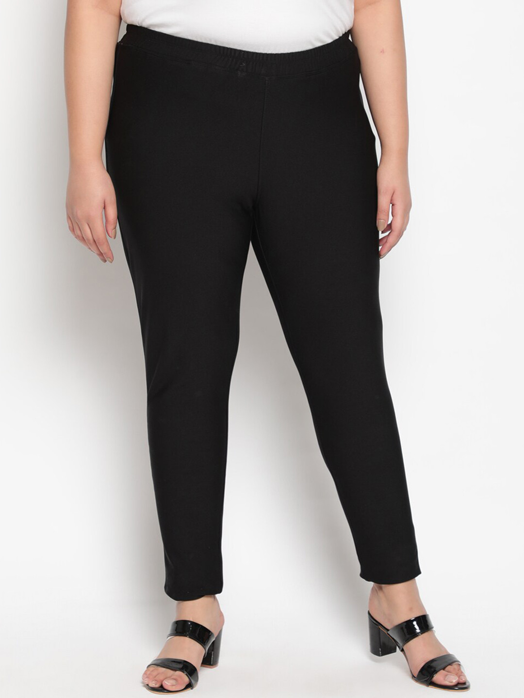 

Amydus Women Plus Size Black Solid Fleece Ankle-Length Leggings