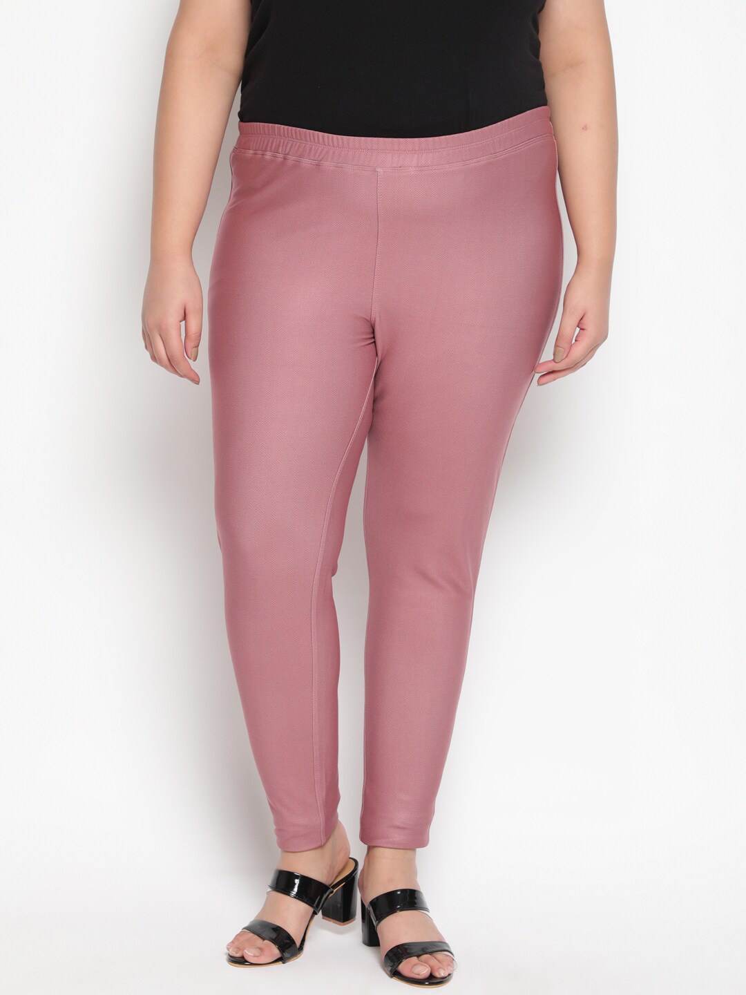 

Amydus Women Plus Size Dusty Pink Herringbone Warm Fleece Winter Leggings