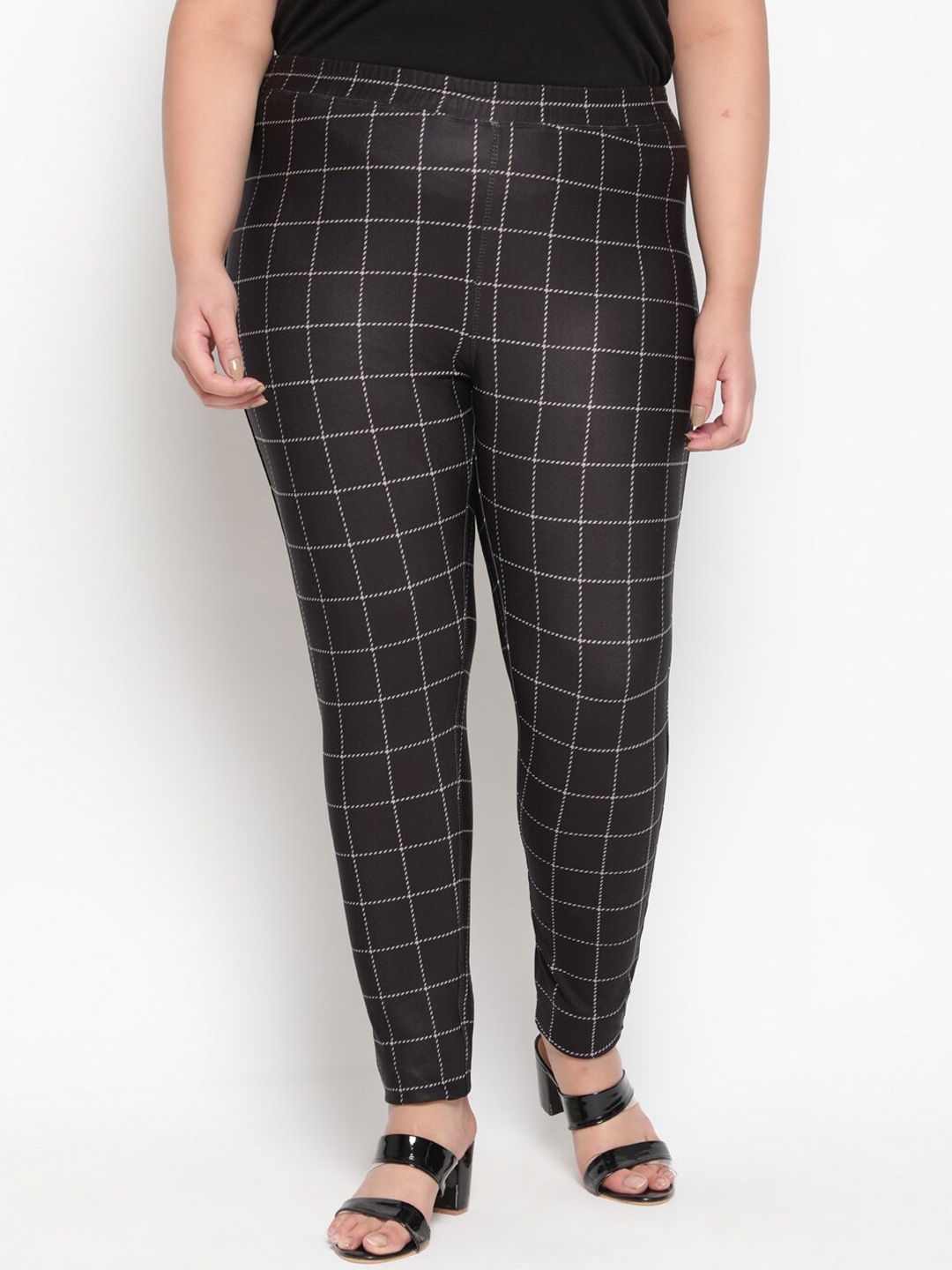 

Amydus Women Plus Size Black White Check Warm Fleece Winter Leggings
