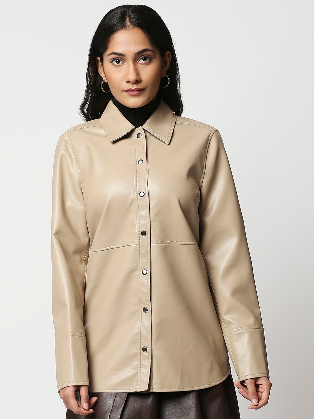 

20Dresses Beige Leather Shirt Style Top