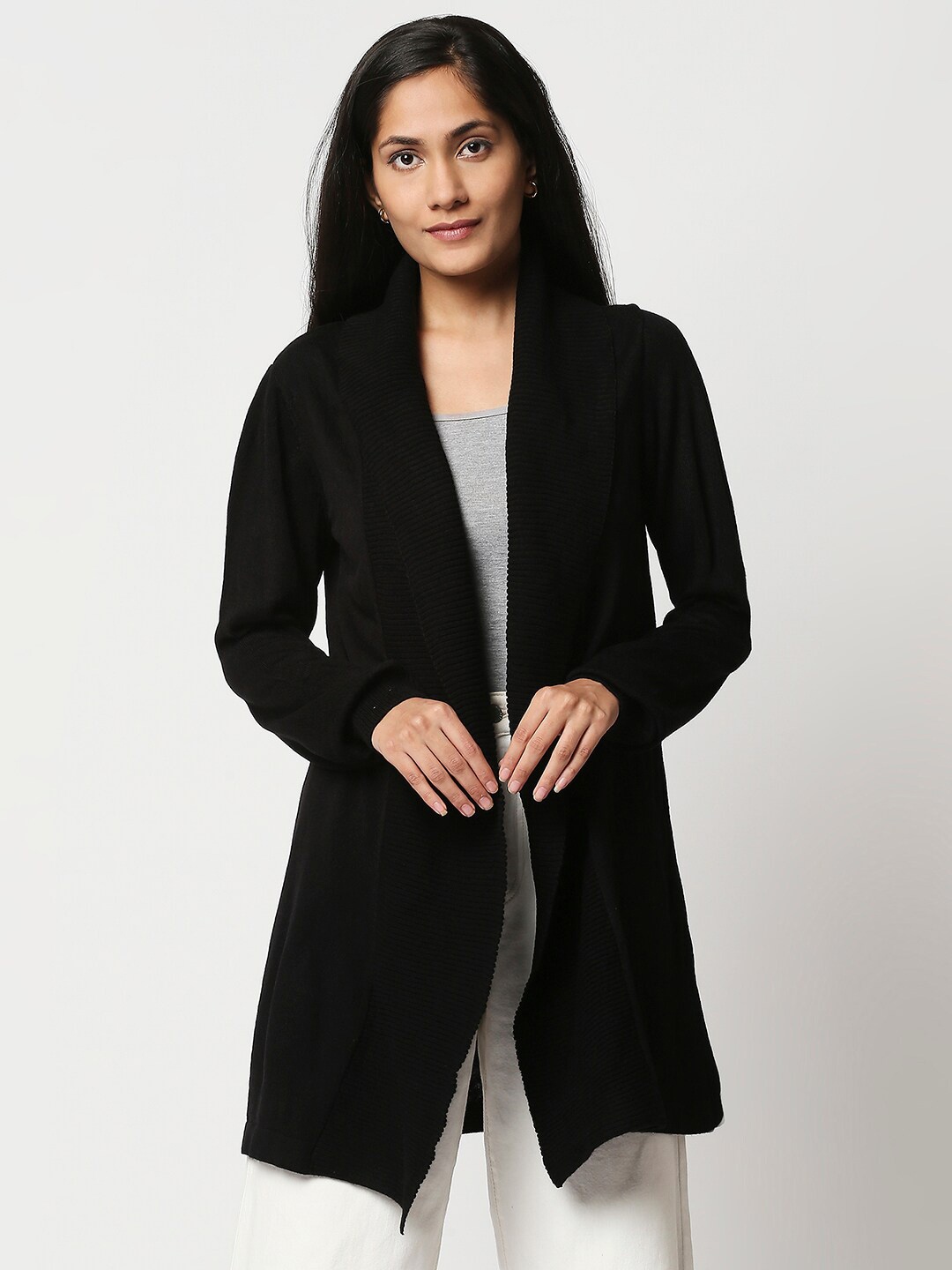 

20Dresses Women Black Longline Front-Open Sweater