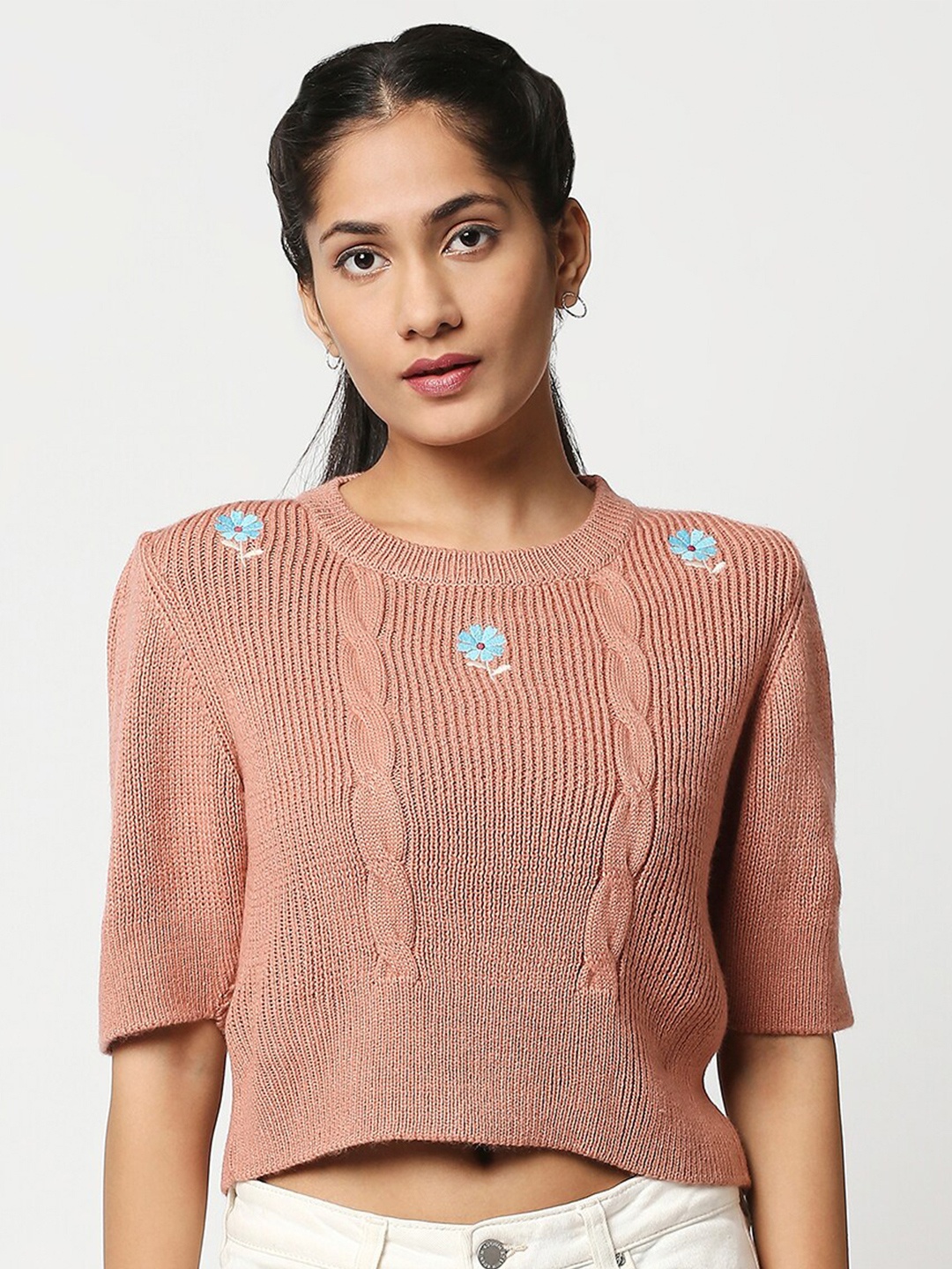 

20Dresses Women Pink Embroidered Acrylic Pullover Sweater