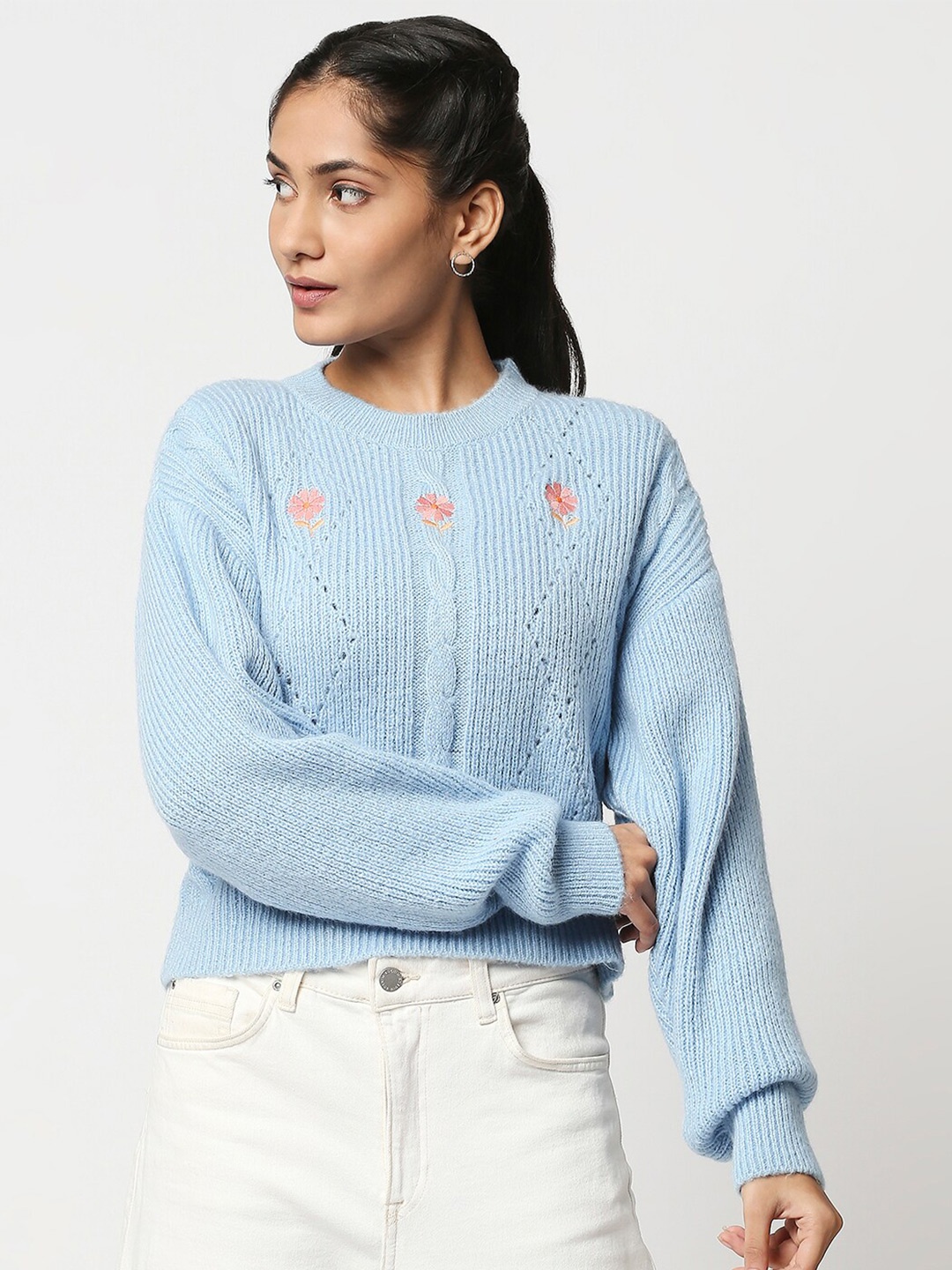 

20Dresses Women Blue Embroidered Crop Pullover