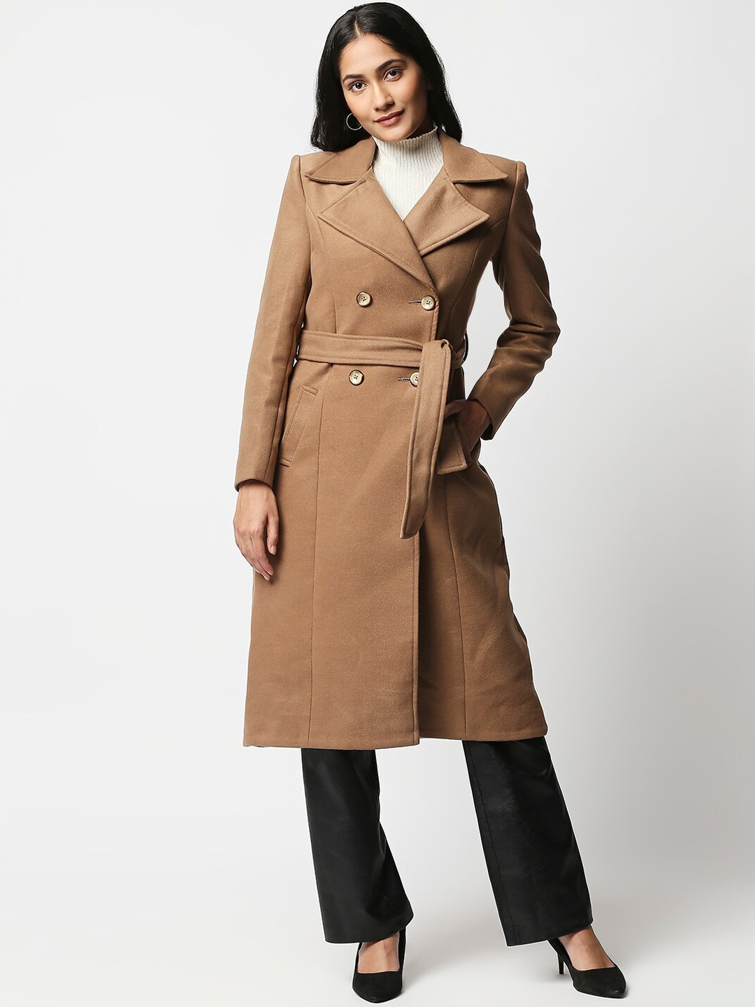 

20Dresses Women Beige Solid Overcoat