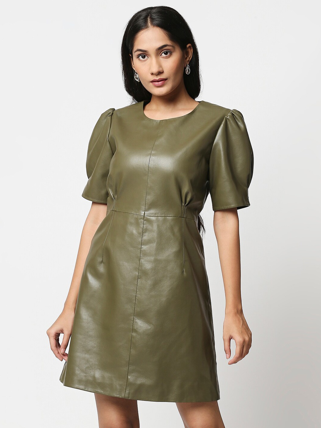 

20Dresses Women Olive Green Solid A-Line Dress