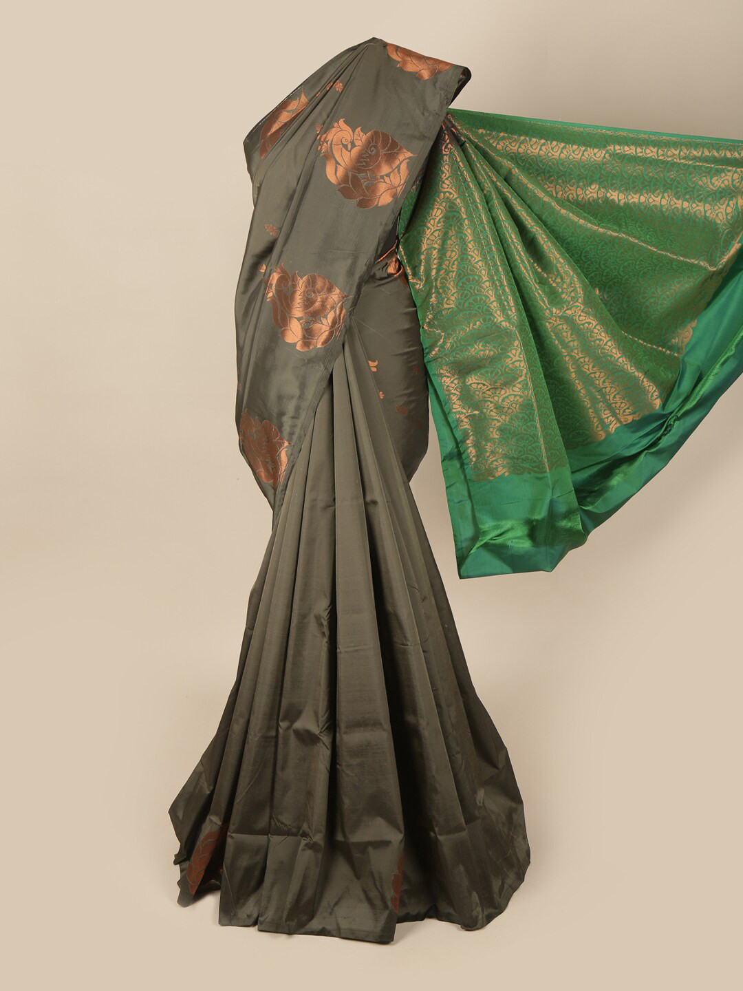 

Pothys Grey & Green Woven Design Zari Art Silk Saree