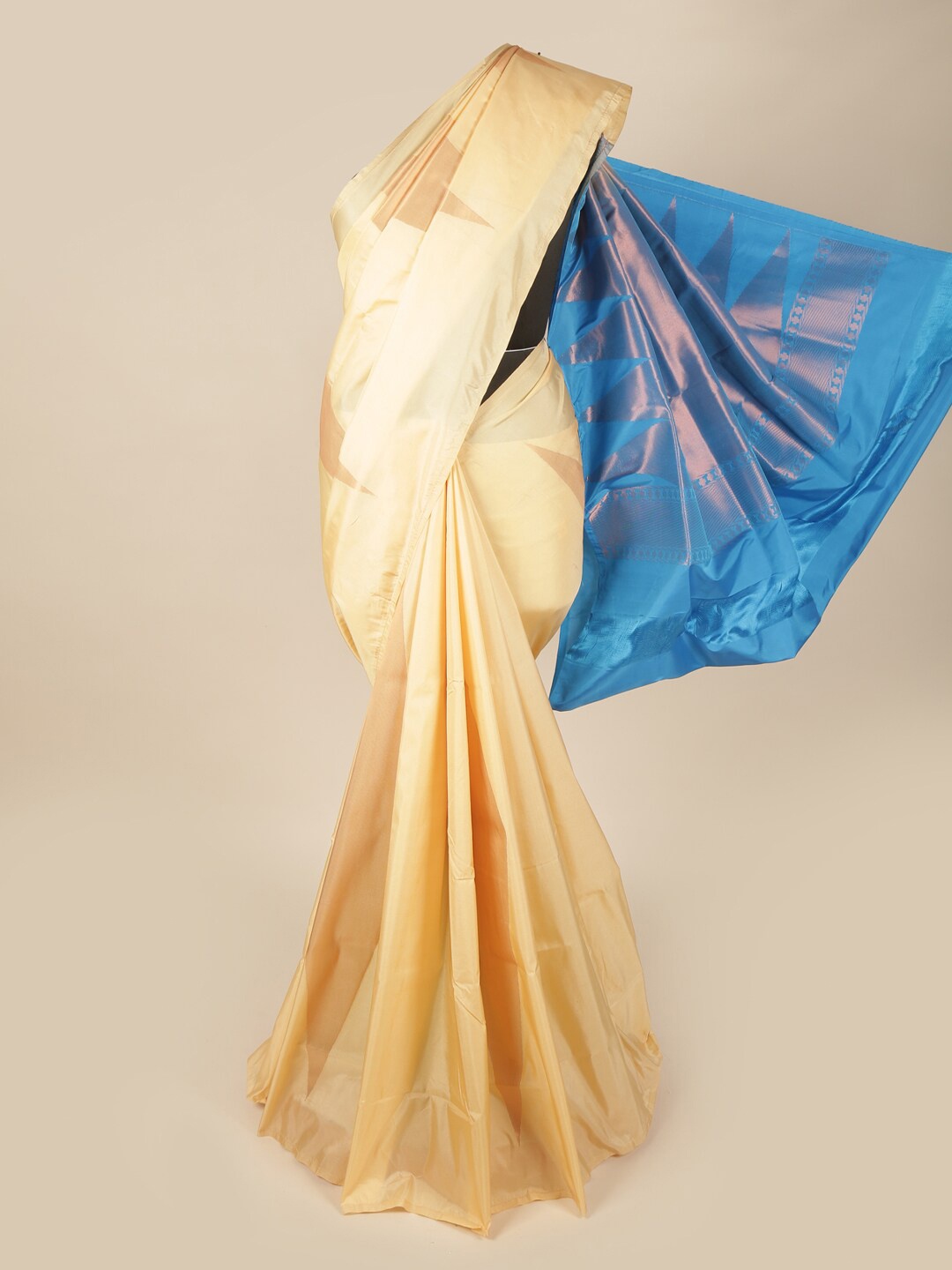 

Pothys Cream-Coloured & Blue Ethnic Motifs Zari Art Silk Saree