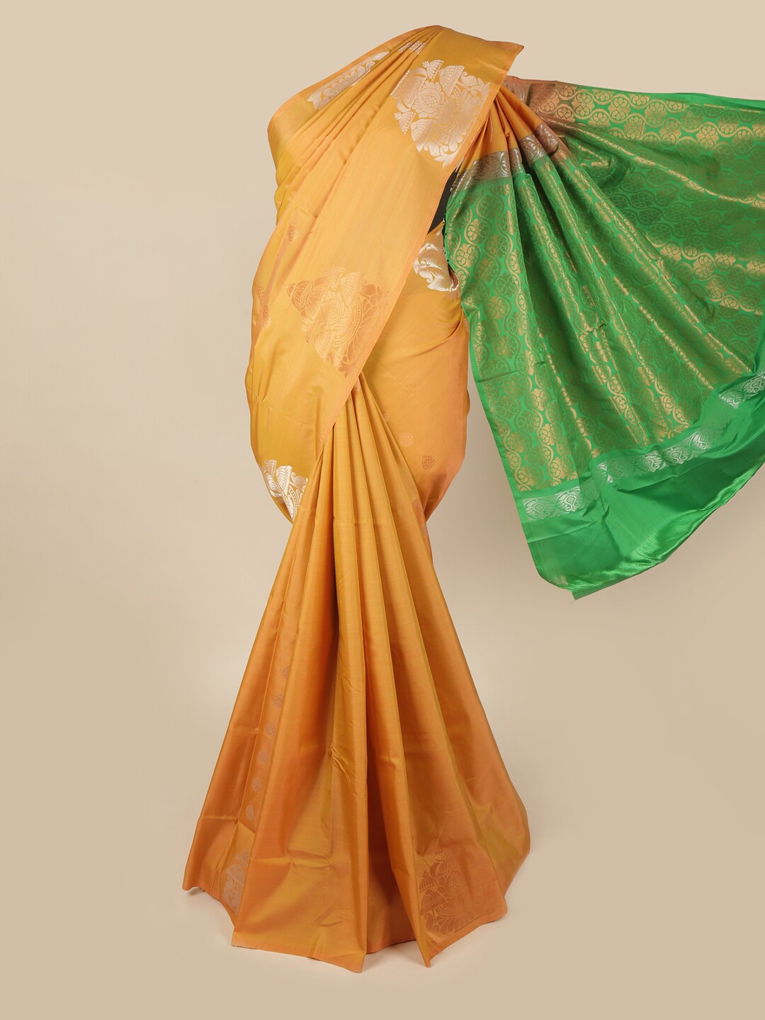 

Pothys Orange & Green Ethnic Motifs Art Silk Saree