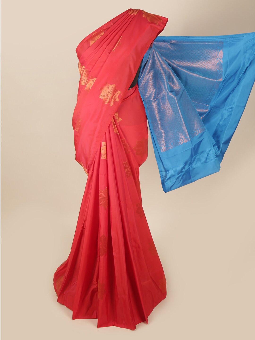 

Pothys Red & Blue Ethnic Motifs Art Silk Saree