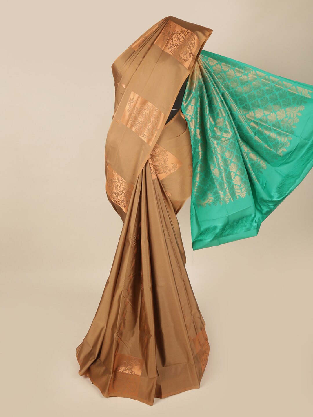 

Pothys Brown & Green Ethnic Motifs Zari Art Silk Saree