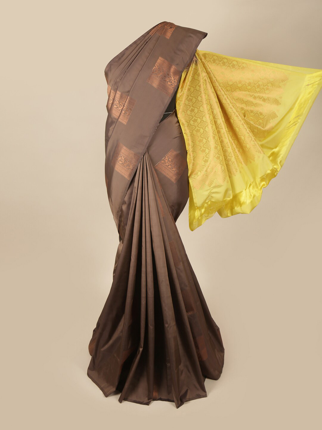 

Pothys Brown & Yellow Woven Design Art Silk Saree