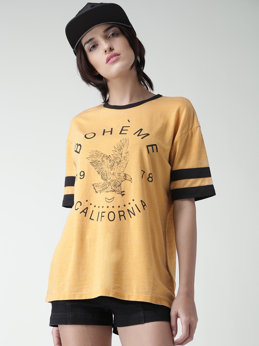 

FOREVER 21 Women Mustard Yellow Printed Round Neck T-Shirt