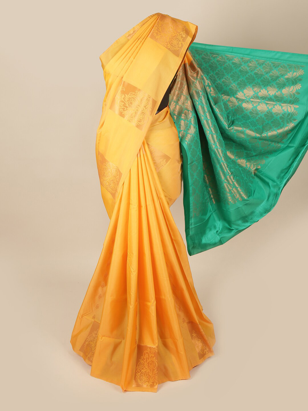 

Pothys Yellow & Green Ethnic Motifs Zari Art Silk Saree