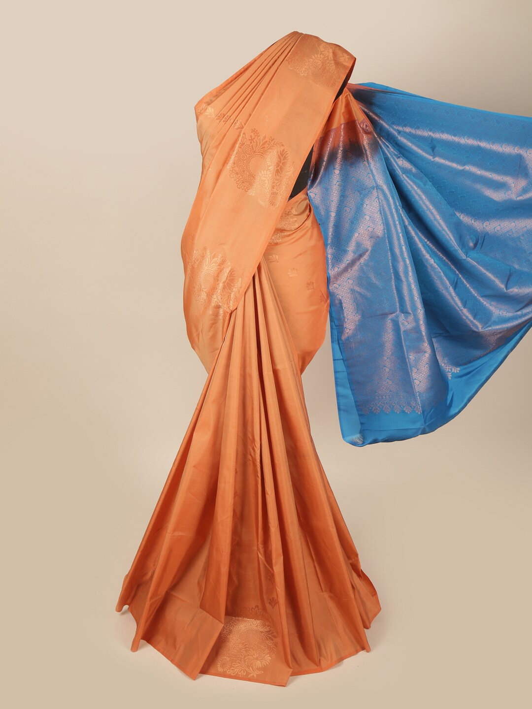 

Pothys Peach-Coloured & Blue Ethnic Motifs Art Silk Saree