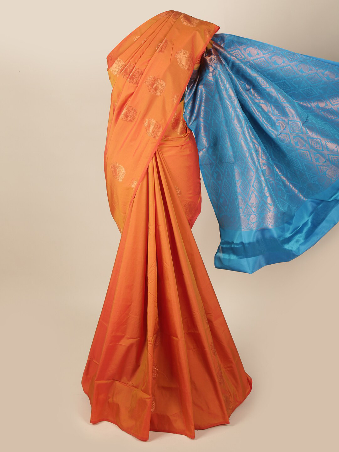

Pothys Orange & Blue Woven Design Zari Art Silk Saree