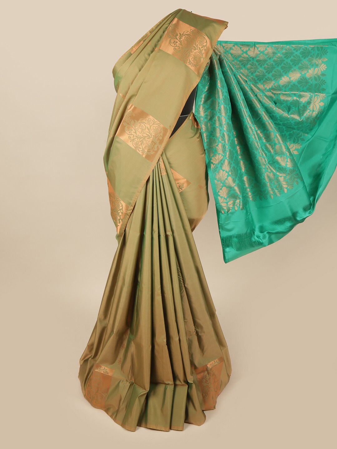 

Pothys Green & Gold-Toned Woven Design Zari Art Silk Saree