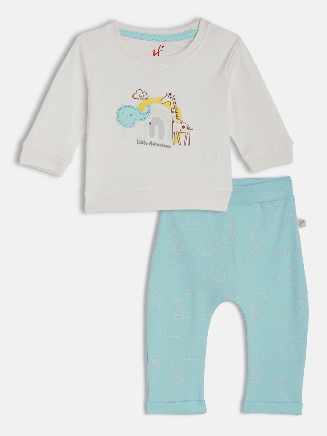 

H By Hamleys Infant Boys White & Blue Printed T-shirt with Trousers