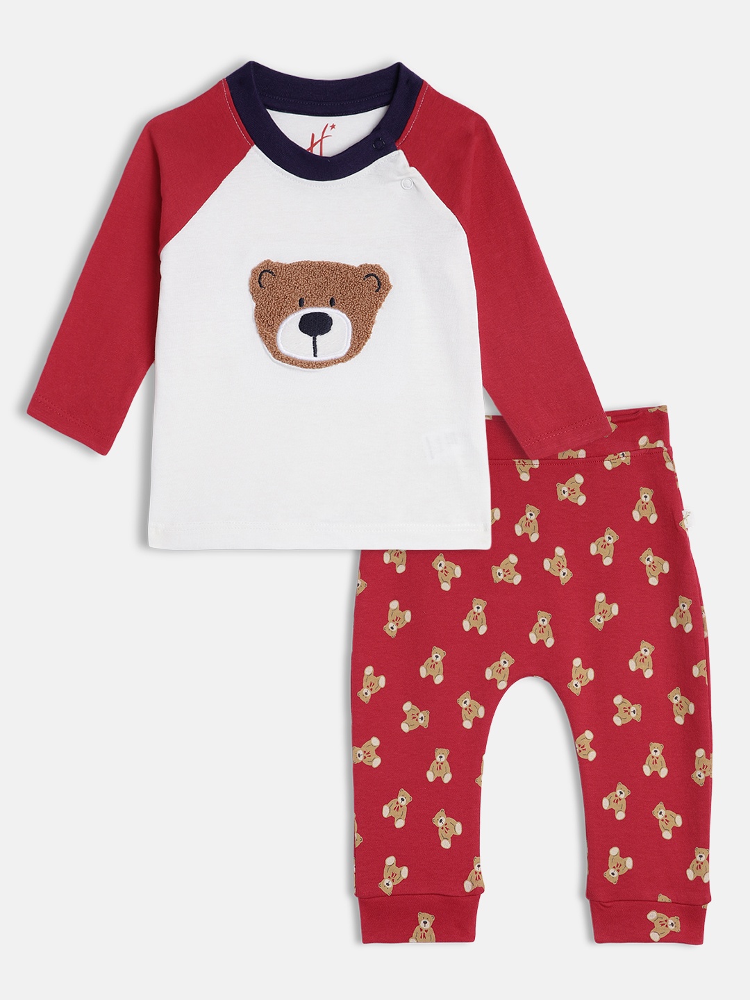 

H By Hamleys Boys Red & White Cotton T-shirt with Trousers