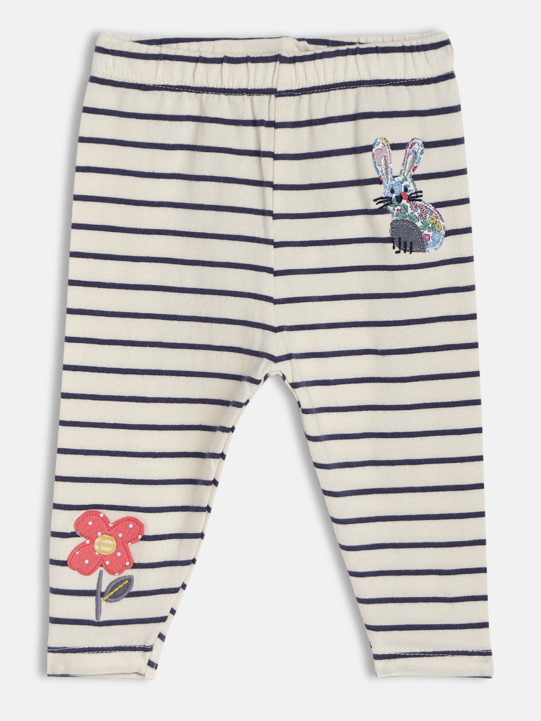 

H By Hamleys Girls Off-White Striped Ankle-Length Leggings