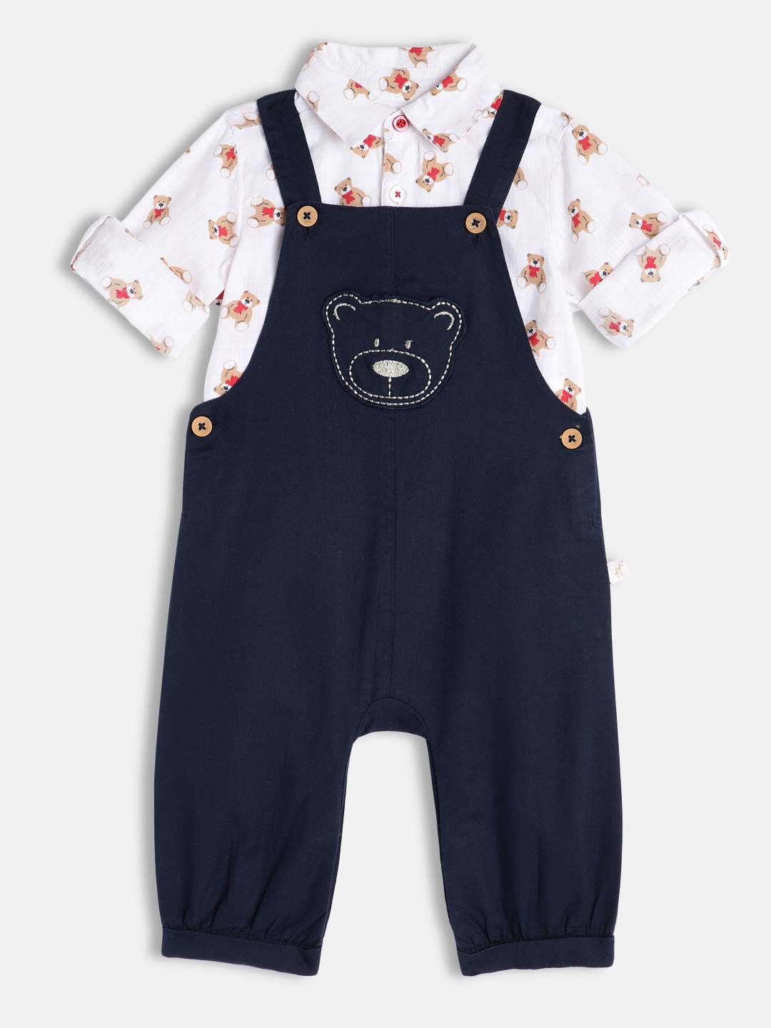 

H By Hamleys Infant Girls Navy Blue Dungarees & White Printed Shirt