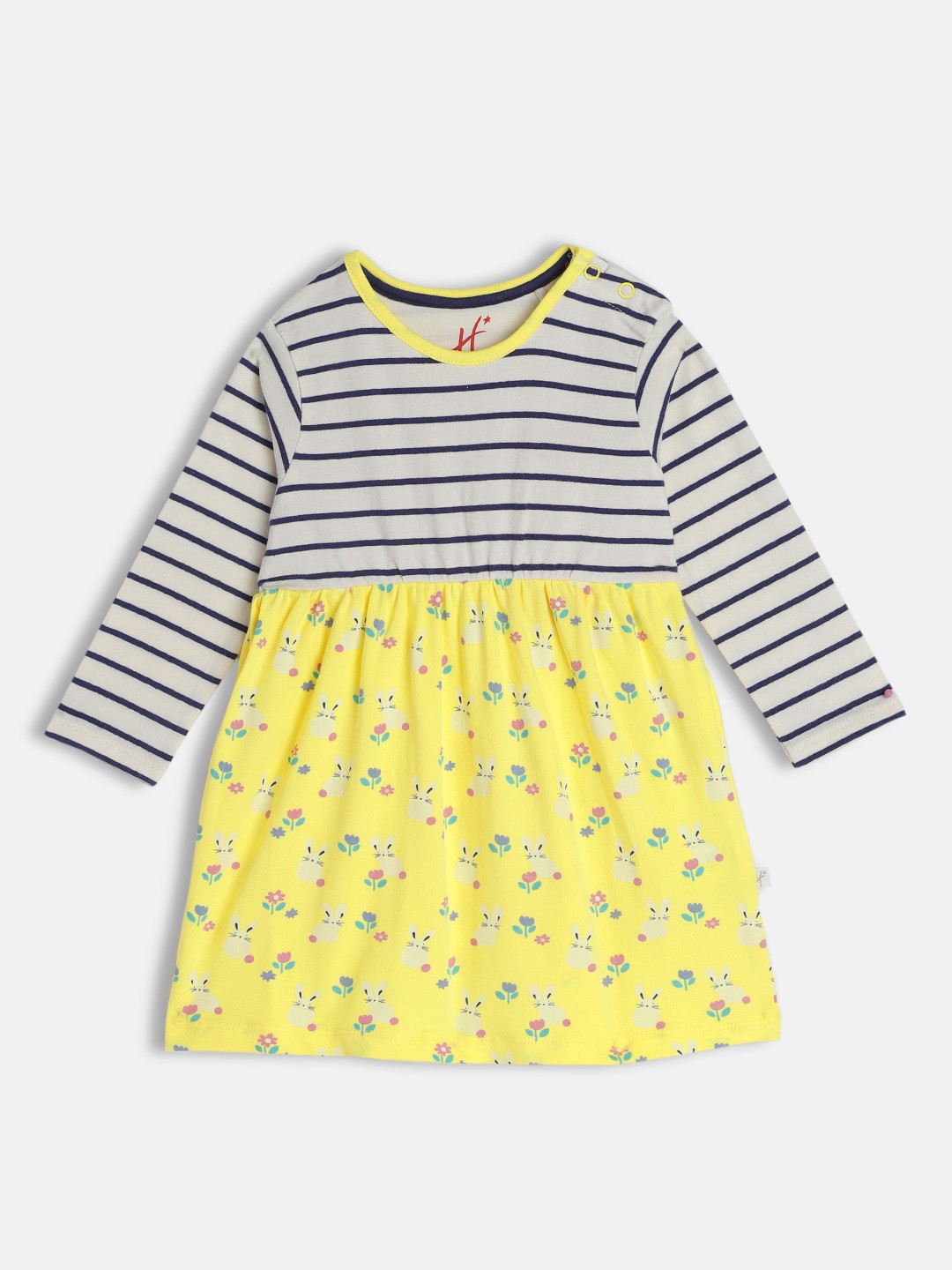 

H By Hamleys Yellow & Navy Blue Striped & Floral Dress