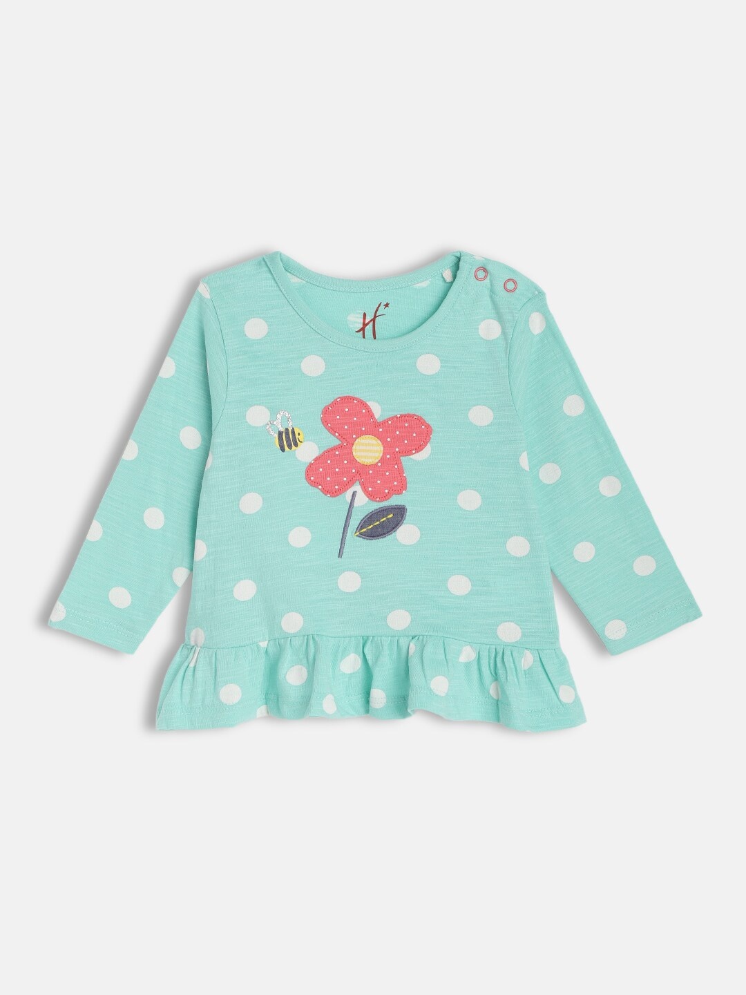 

H By Hamleys Girls Green Printed Pure Cotton Peplum Top